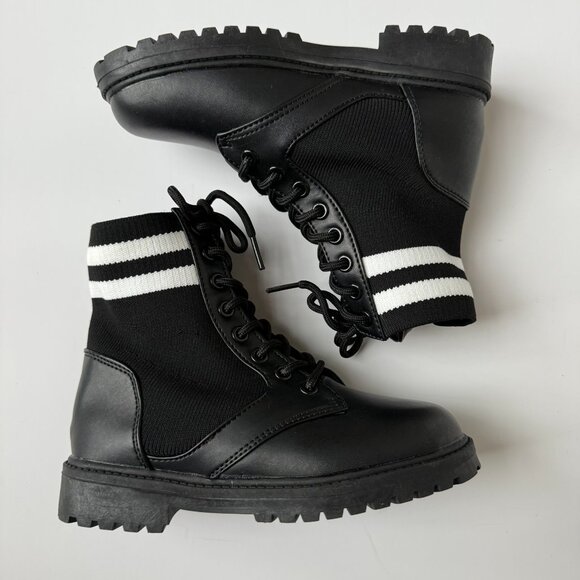 Black Combat Boots Size 13 | Stripe Knit Collar Lace-Up | NWOT - Picture 3 of 7